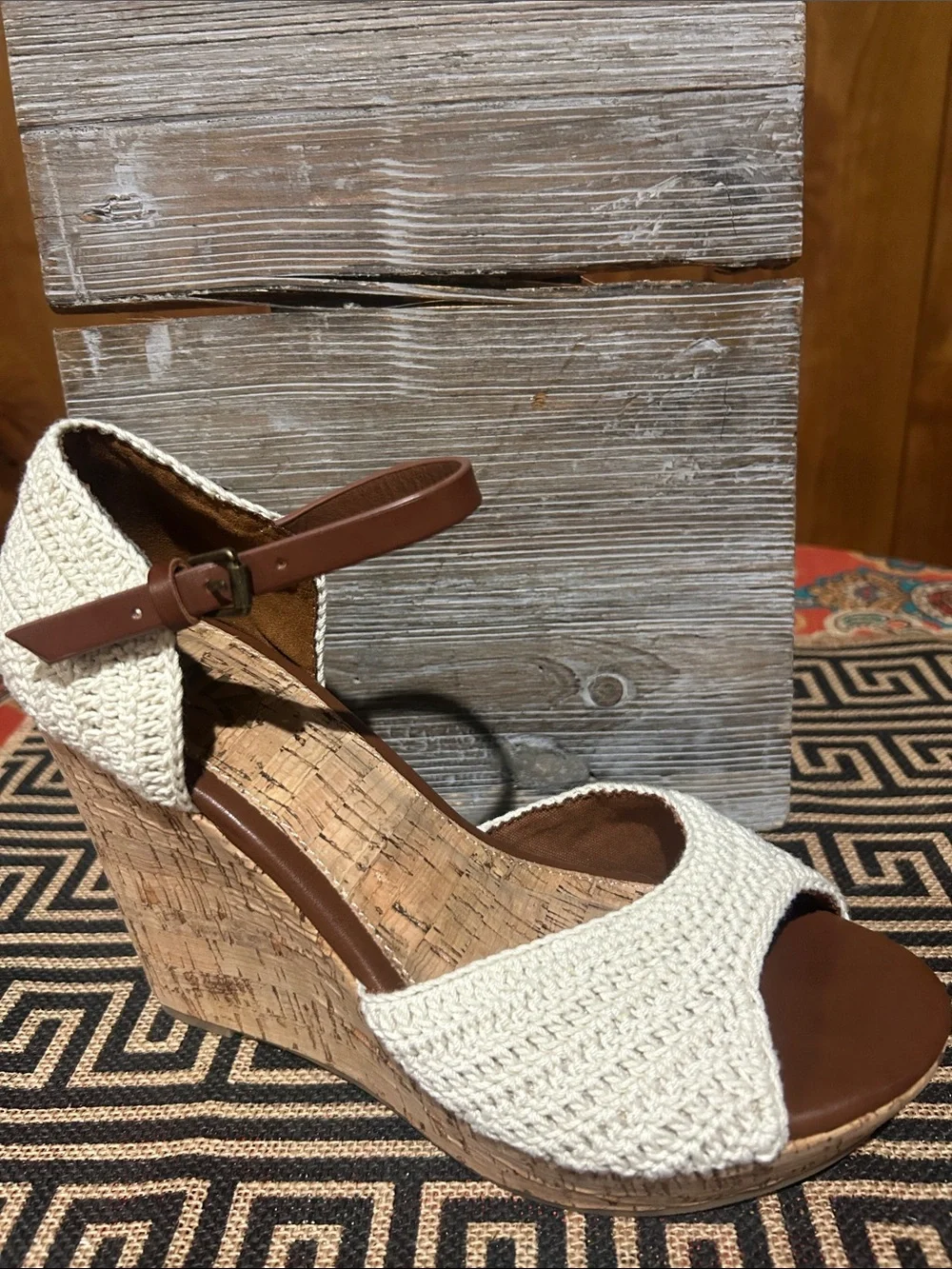 NIB MIA Woven Cream Cork Wedge Sandals with Ankle Strap Size 7